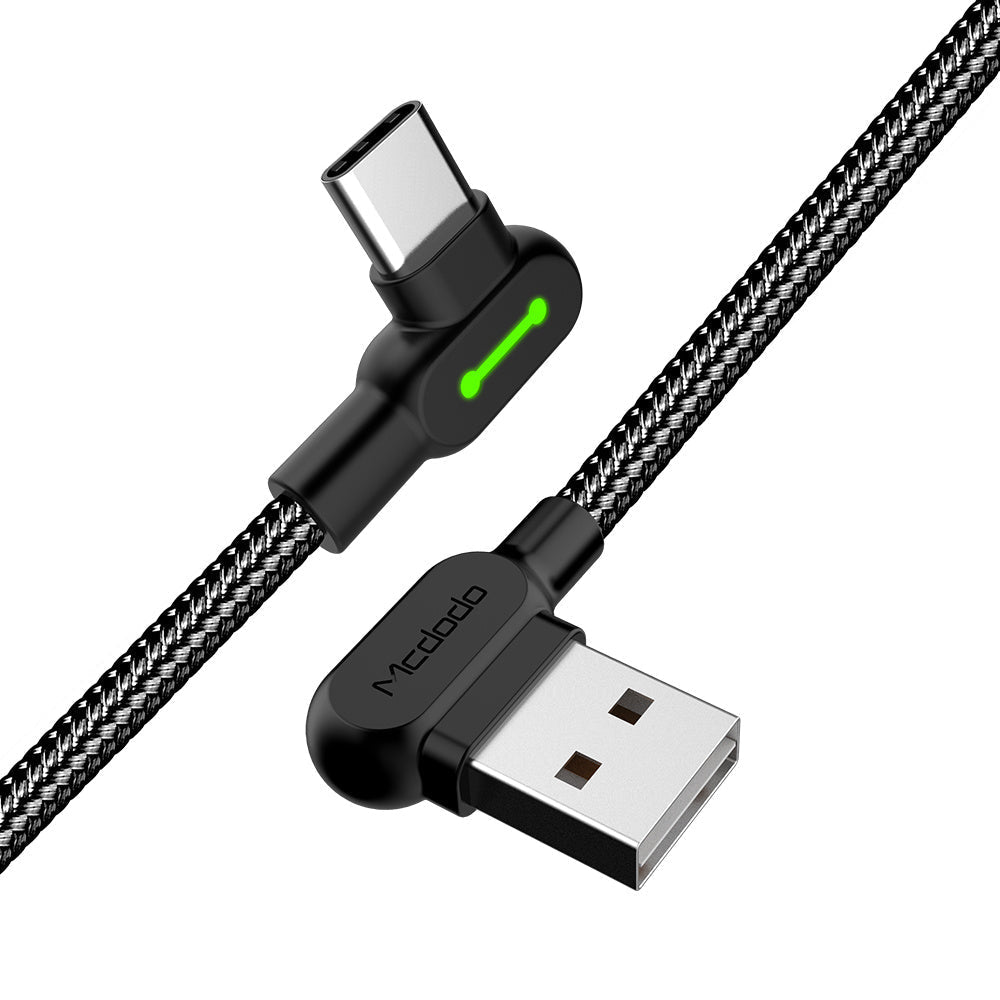HKM-851155 Double Elbow Braided Charging Cable - Black, TPE & Aluminum Alloy, 2.0A Max