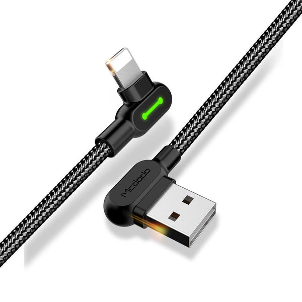 HKM-851155 Double Elbow Braided Charging Cable - Black, TPE & Aluminum Alloy, 2.0A Max