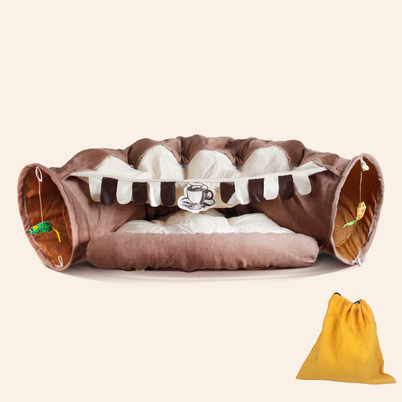 HKM-8514237 Cozy Cat Tunnel Bed with Polyester Material and Cotton Litter - 25CM Diameter, 126CM Length