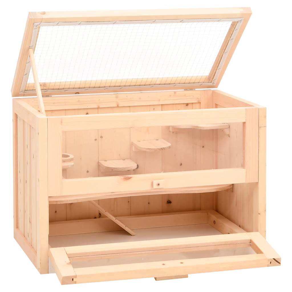HKM-8516541 Wooden Hamster Cage with Accessories - Solid Fir Wood, Wire Mesh Top, Easy Clean Design