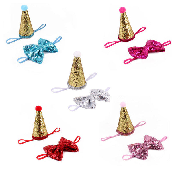 HKM-8517181 Solid Color Sequin Bow for Small Dogs - Blue, Pink, Red, Rose Red, White