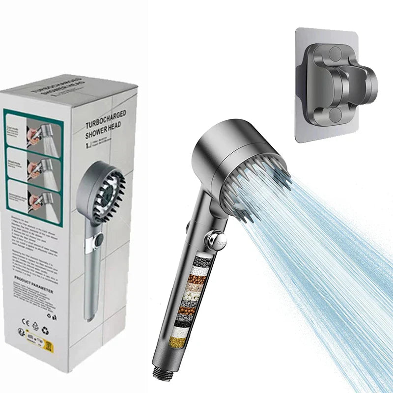 HKM-851795 Adjustable 4-Function Handheld Shower Head with Massage Brush and Pressurized Spray
