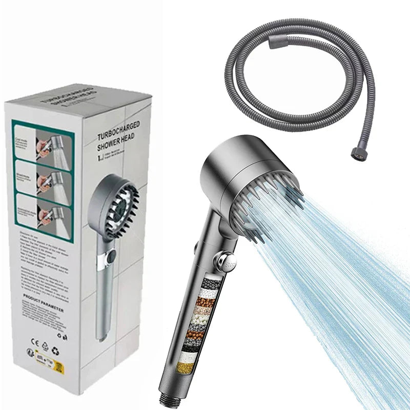 HKM-851795 Adjustable 4-Function Handheld Shower Head with Massage Brush and Pressurized Spray