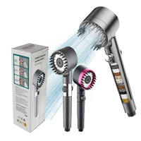 HKM-851795 Adjustable 4-Function Handheld Shower Head with Massage Brush and Pressurized Spray