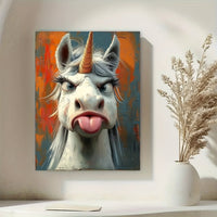 HKM-851859 Whimsical Unicorn Canvas Art Print with Wooden Frame for Creative Home Decor