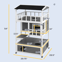 HKM-8518973 Wooden Outdoor Cat House with Asphalt Roof, Escape Doors, and Jumping Platform in Light Gray