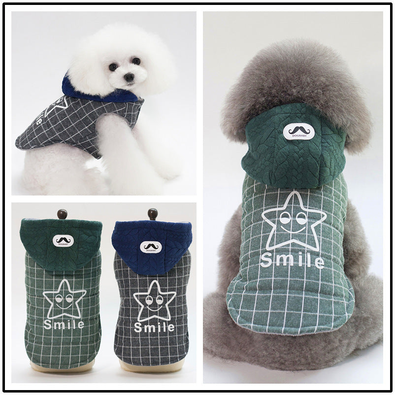 HKM-8519357 Cotton Two-Legged Dog Coat for Small Dogs in Green and Gray