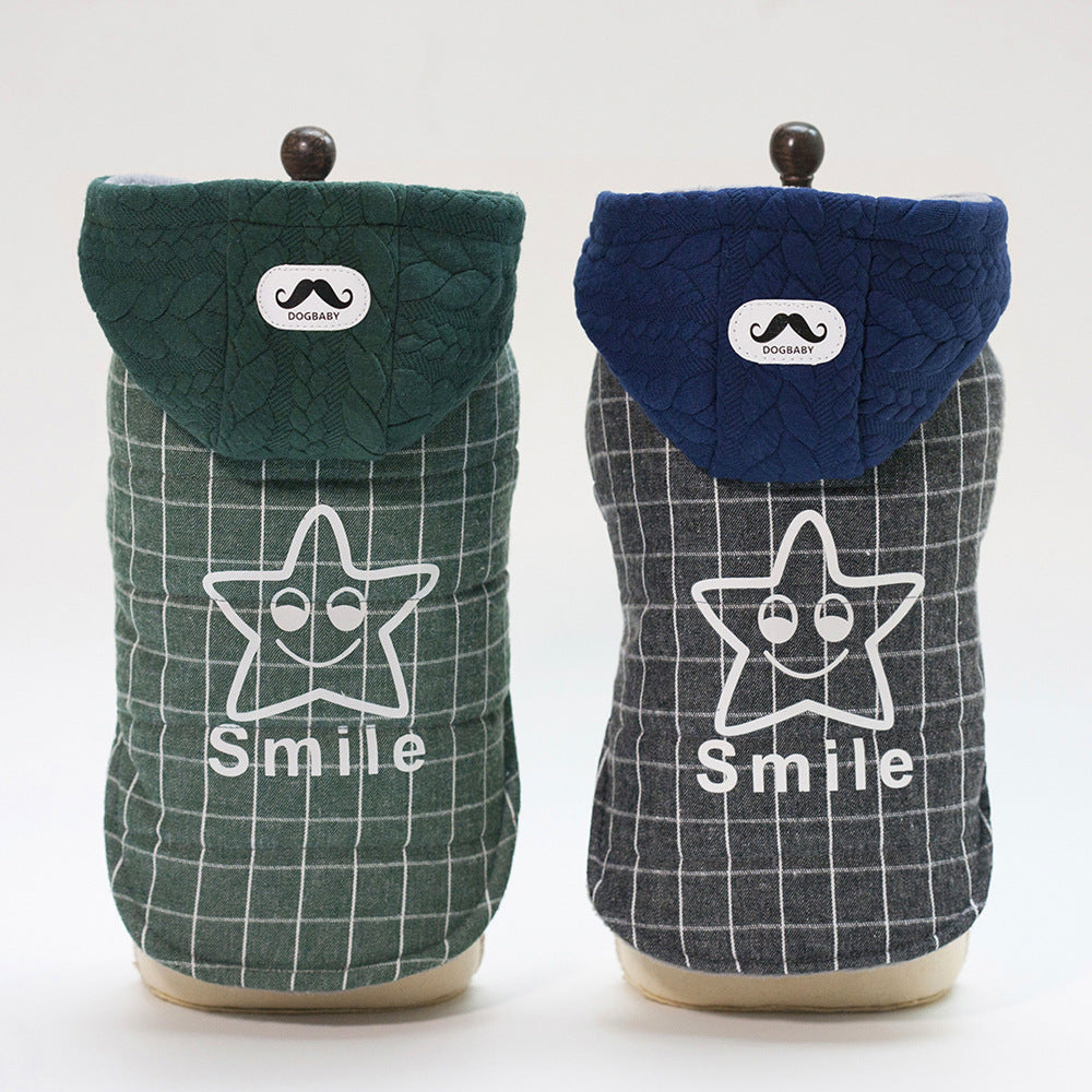HKM-8519357 Cotton Two-Legged Dog Coat for Small Dogs in Green and Gray