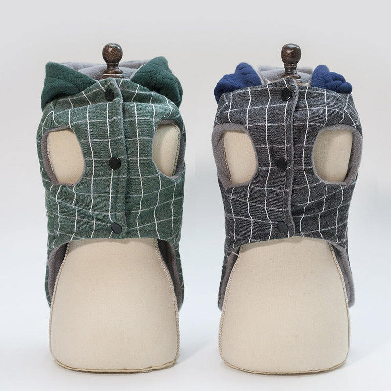 HKM-8519357 Cotton Two-Legged Dog Coat for Small Dogs in Green and Gray