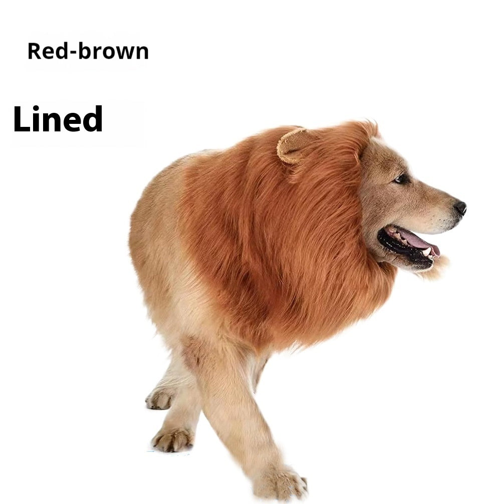 HKM-8519741 Light Brown and Red Brown Lion Head Cover for Dogs in Sizes S, M, L with Adjustable Neck Band