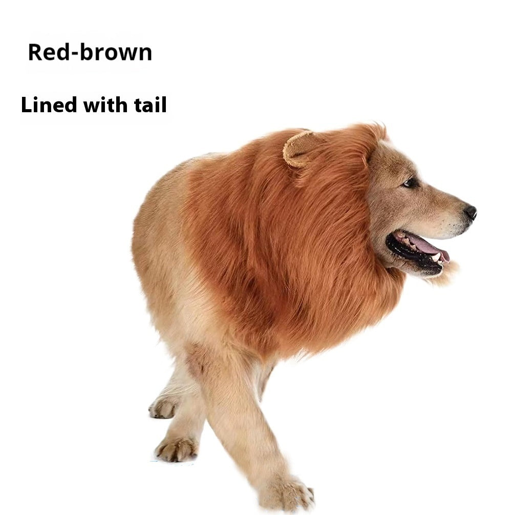 HKM-8519741 Light Brown and Red Brown Lion Head Cover for Dogs in Sizes S, M, L with Adjustable Neck Band