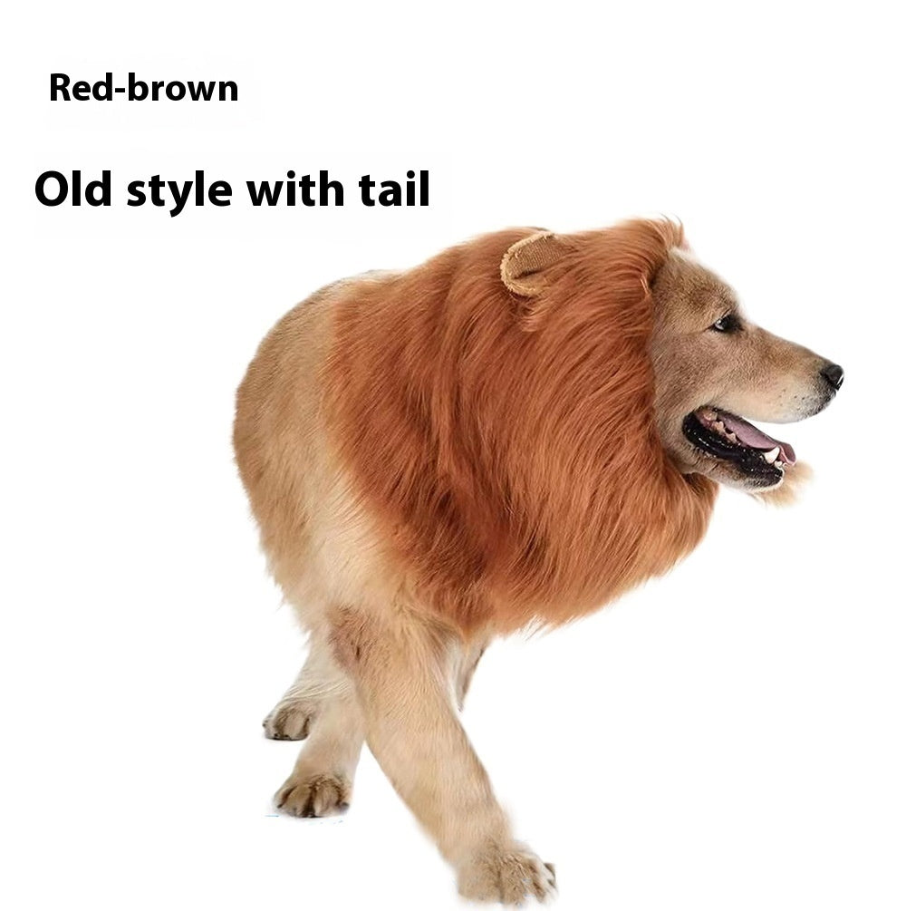 HKM-8519741 Light Brown and Red Brown Lion Head Cover for Dogs in Sizes S, M, L with Adjustable Neck Band