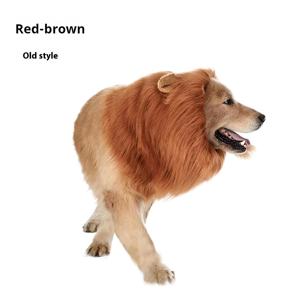 HKM-8519741 Light Brown and Red Brown Lion Head Cover for Dogs in Sizes S, M, L with Adjustable Neck Band