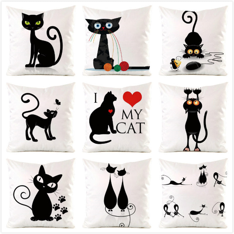 HKM-851987 Black Cat Stripe Imitation Silk Cushion Pillow Cover - 45x45cm Modern Home Decor