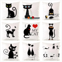 HKM-851987 Black Cat Stripe Imitation Silk Cushion Pillow Cover - 45x45cm Modern Home Decor