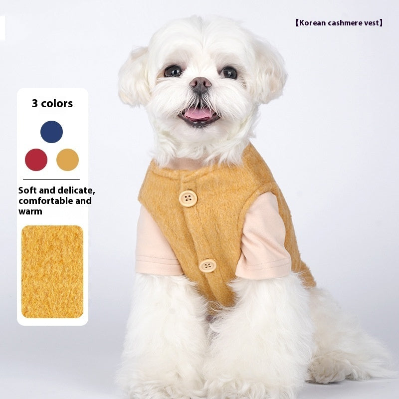 HKM-8519997 Cotton Cashmere Vest for Small Dogs in Yellow, Blue, and Red - Autumn/Winter Collection