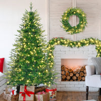 HKM-852051 6ft Pre-Lit Artificial Aspen Fir Christmas Tree with Multi-Color LED Lights, 861 PE Branch Tips, and Garlands