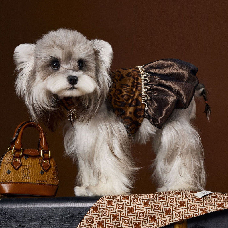 HKM-8522301 Autumn Leopard Print Dress for Dogs - Casual Polyester Skirt, Multiple Sizes Available