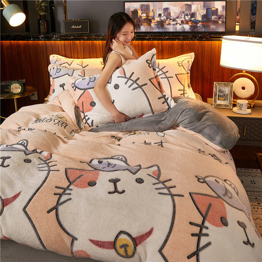 HKM-852243 Cartoon Animal Plush Fleece Duvet Cover - Multiple Sizes Available