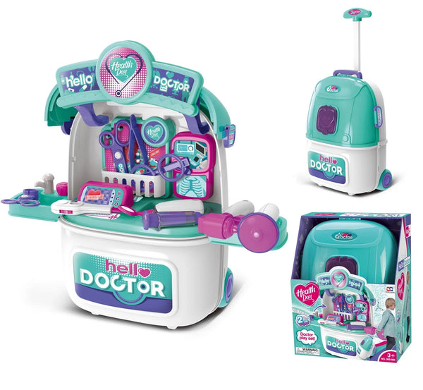 HKM-852435 Kids Pretend Play Doctor Toy Set with Luggage Trolley Case and Operating Table