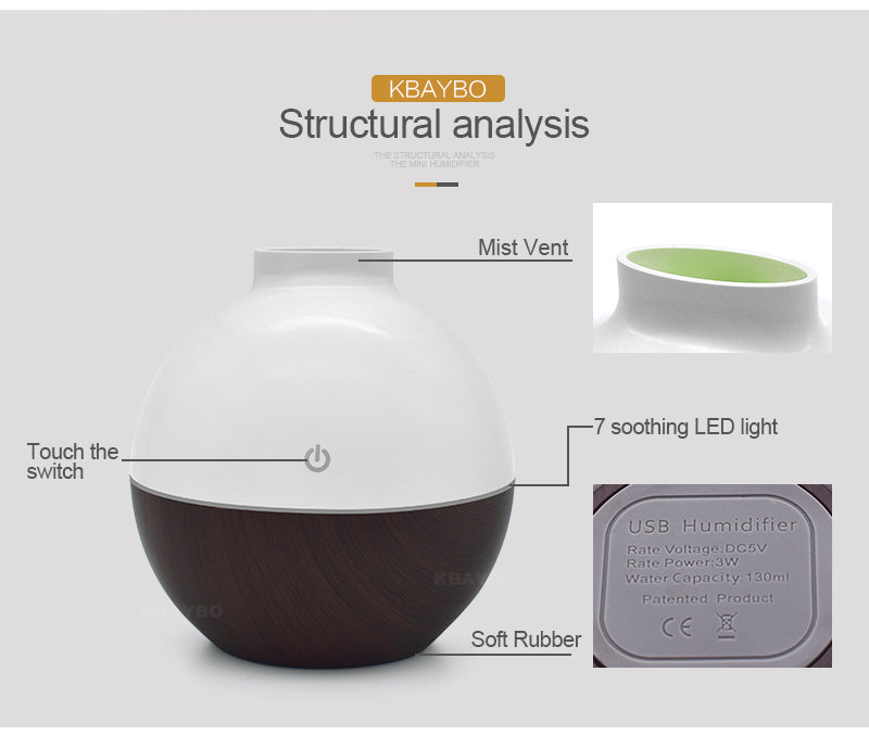 HKM-852435 Wood Grain Home Office Desk Humidifier with Silent Operation