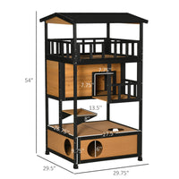 HKM-8524733 Feral Cat Shelter with Asphalt Roof, Escape Doors, and Jumping Platform, Yellow Fir Wood Design