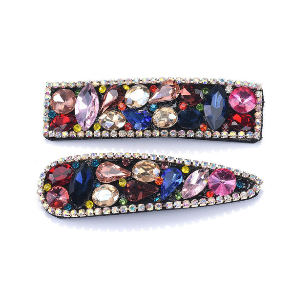 HKM-852499 Geometric Colored Glass Diamond Hairpin with Alloy Inlay and Electroplating