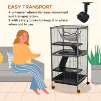 HKM-8526141 Large 4-Tier Gray Metal Small Animal Cage with Removable Tray and Hammock for Ferrets and Chinchillas