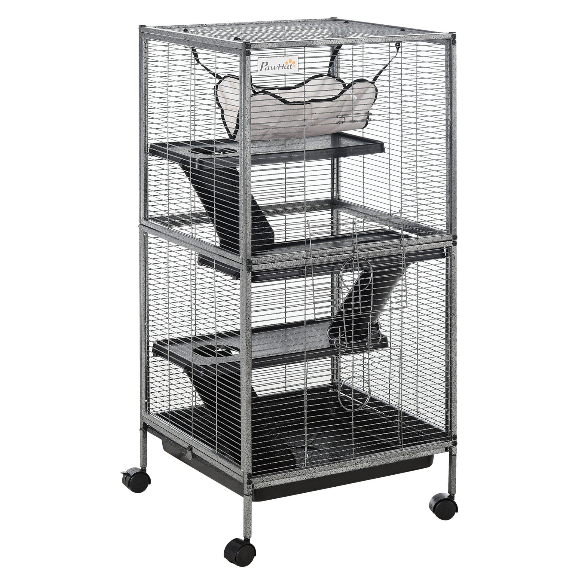 HKM-8526141 Large 4-Tier Gray Metal Small Animal Cage with Removable Tray and Hammock for Ferrets and Chinchillas