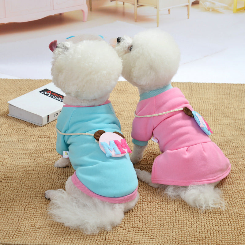 HKM-8527037 Cozy Coral Fleece Princess Pet Dress Sweater for Autumn and Winter