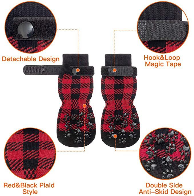 HKM-8527293 Cozy Red Cotton Dog Socks - Christmas Themed Pet Accessory (Set of 4)