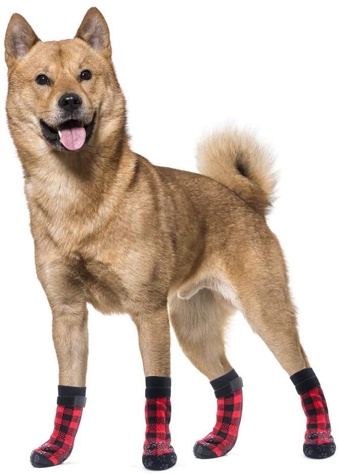 HKM-8527293 Cozy Red Cotton Dog Socks - Christmas Themed Pet Accessory (Set of 4)