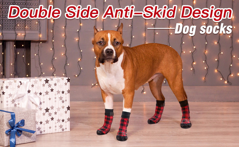 HKM-8527293 Cozy Red Cotton Dog Socks - Christmas Themed Pet Accessory (Set of 4)