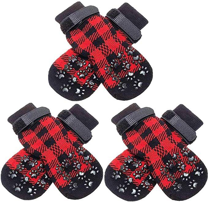 HKM-8527293 Cozy Red Cotton Dog Socks - Christmas Themed Pet Accessory (Set of 4)