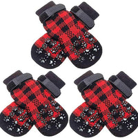HKM-8527293 Cozy Red Cotton Dog Socks - Christmas Themed Pet Accessory (Set of 4)