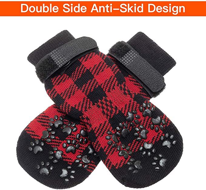 HKM-8527293 Cozy Red Cotton Dog Socks - Christmas Themed Pet Accessory (Set of 4)