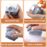 HKM-8527933 Soft Silicone Dog Brush with Soap Dispenser for Grooming and Massage - Pink and Grey