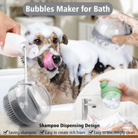 HKM-8527933 Soft Silicone Dog Brush with Soap Dispenser for Grooming and Massage - Pink and Grey