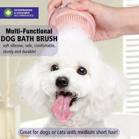 HKM-8527933 Soft Silicone Dog Brush with Soap Dispenser for Grooming and Massage - Pink and Grey