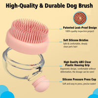 HKM-8527933 Soft Silicone Dog Brush with Soap Dispenser for Grooming and Massage - Pink and Grey