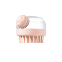 HKM-8527933 Soft Silicone Dog Brush with Soap Dispenser for Grooming and Massage - Pink and Grey