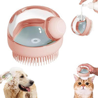 HKM-8527933 Soft Silicone Dog Brush with Soap Dispenser for Grooming and Massage - Pink and Grey