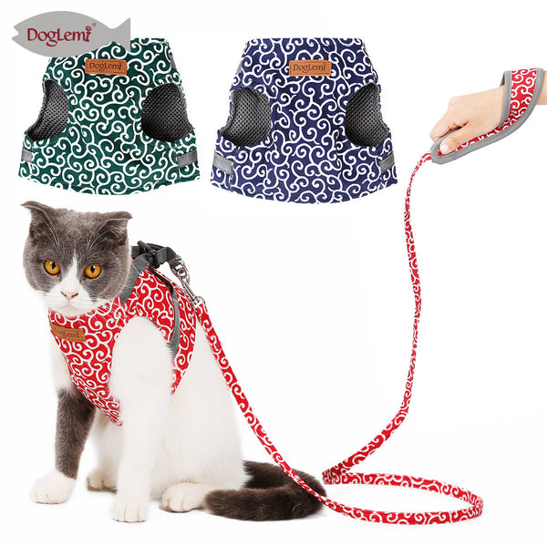 HKM-8528829 Cat Vest Harness with Traction Rope - Adjustable Polyester Canvas & Mesh Chest Strap in Multiple Sizes and Colors