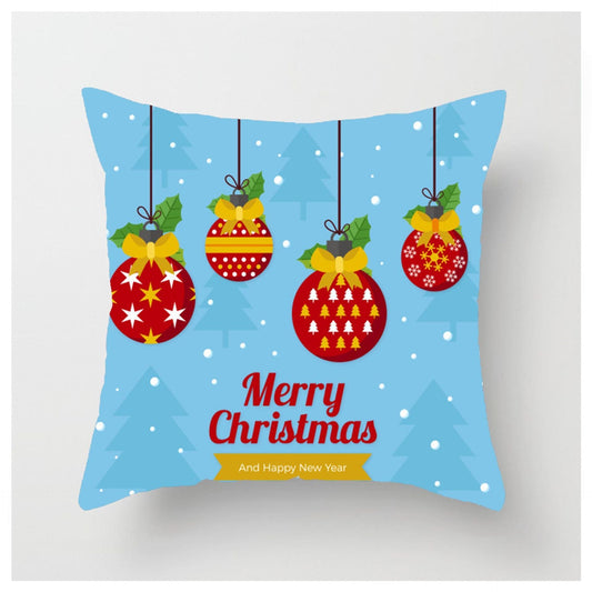 HKM-852883 Christmas Ball Printed Linen Pillowcase 45x45cm - Festive Cushion Cover