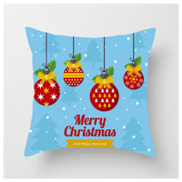 HKM-852883 Christmas Ball Printed Linen Pillowcase 45x45cm - Festive Cushion Cover
