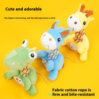 HKM-8529085 Bite-Resistant Plush Dog Toy with Hitches and Bends - Colorful Pony, Giraffe, and Dino Design