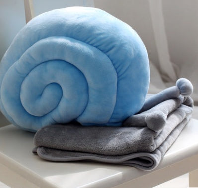 HKM-853203 Cartoon Anime Plush Cushions and Blankets Set - Large and Small in Snail Gray, Pink, or Blue