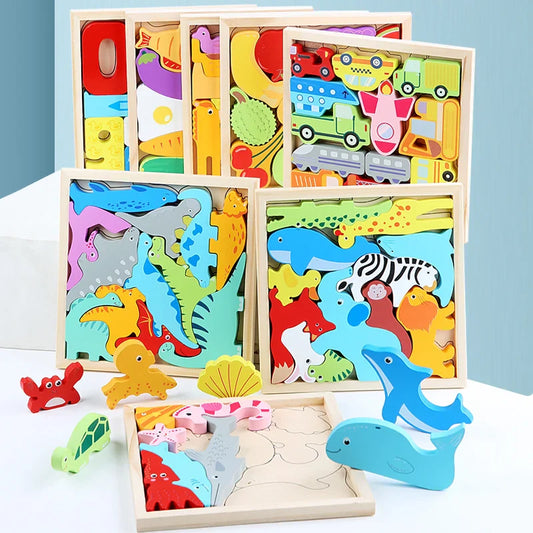 HKM-853203 Montessori Wooden Educational Puzzle Box for Kids - Creative Stereoscopic Learning Toy