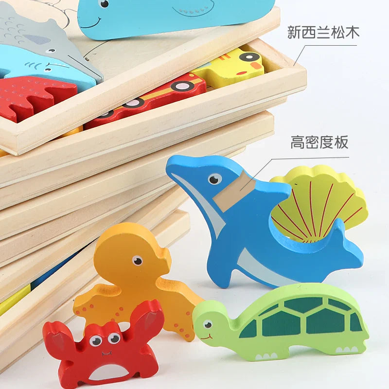 HKM-853203 Montessori Wooden Educational Puzzle Box for Kids - Creative Stereoscopic Learning Toy
