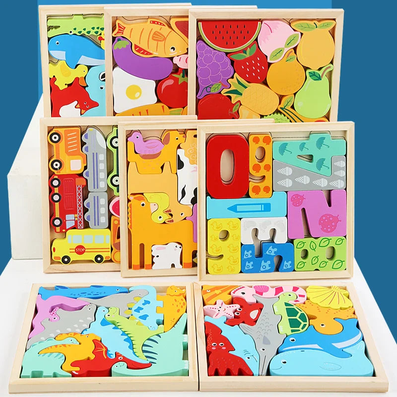 HKM-853203 Montessori Wooden Educational Puzzle Box for Kids - Creative Stereoscopic Learning Toy